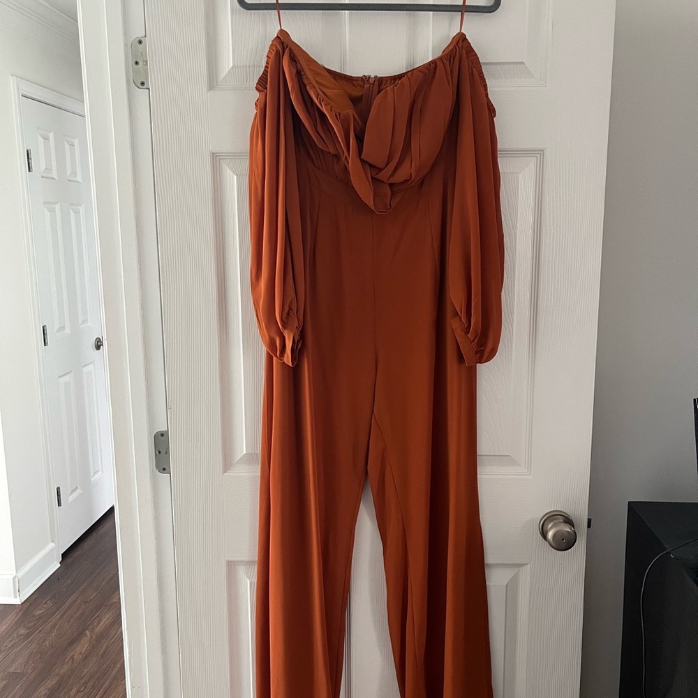 Fashion Nova Off-Shoulder Rust Jumpsuit